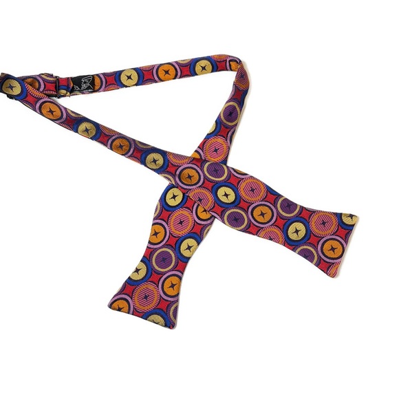 💚GJ Cahn Hand Made All Silk Men’s Fun Geometric Colorful Adjustable Bow Tie - Picture 1 of 7
